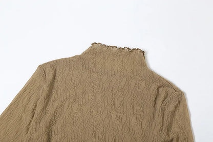 Mock Neck Long Sleeve Textured Knit Waist Tie Two Piece Set