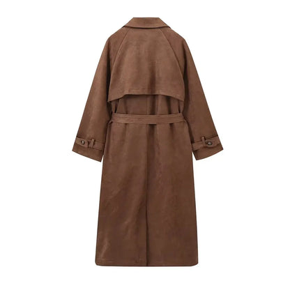 Female New Elegant Windbreaker Turn-Down Collar Long Sleeves Belt Solid Autumn Women's Double Breasted Trench Coat Mujer