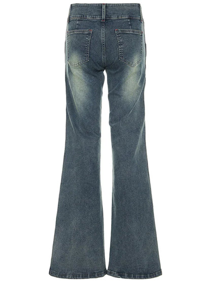 Vintage Button-up Denim Pants Street Style Low Rise Baggy Straight Jeans for Women y2k Aesthetic Loose Denim Trouser 90s