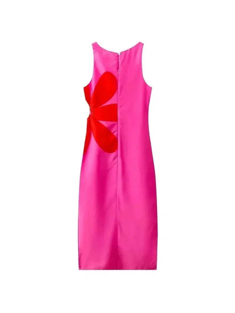 Flower Print Cutout Midi Dress