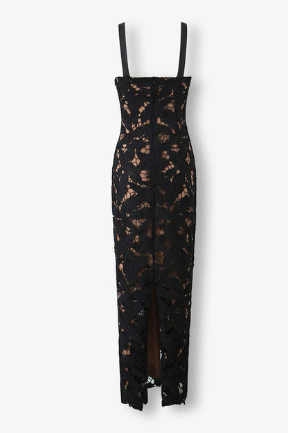 Veronica Bow Strap Embroidered Lace Maxi Dress