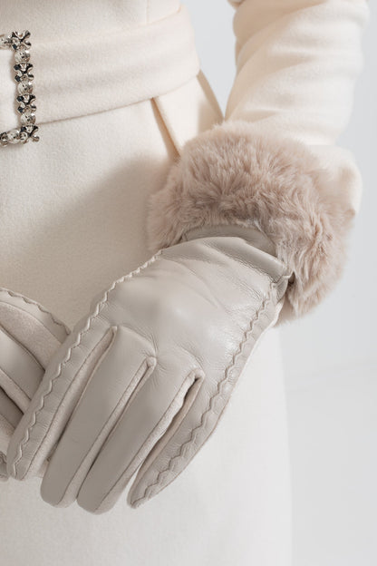 PU Leather Faux Fur Trim Gloves