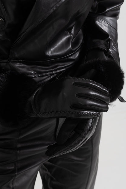 PU Leather Faux Fur Trim Gloves