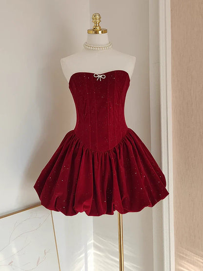 Shimmery Velvet Tube Dress with Diamond Bow