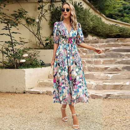 Stunning V-neck Floral Dress