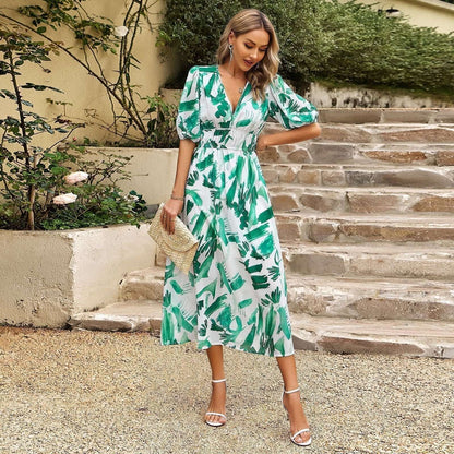 Stunning V-neck Floral Dress