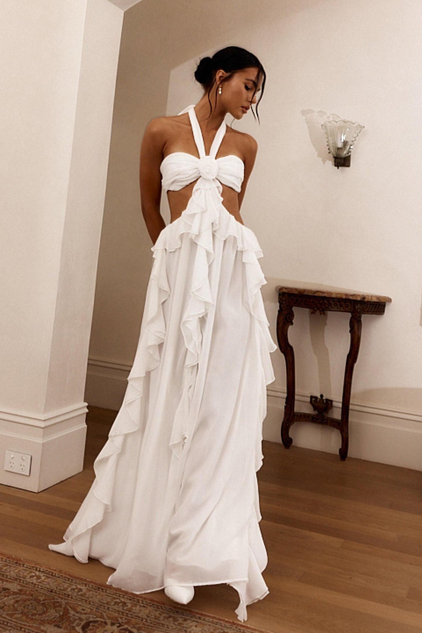 Maggie Halter Cut-Out Ruffle Maxi Dress