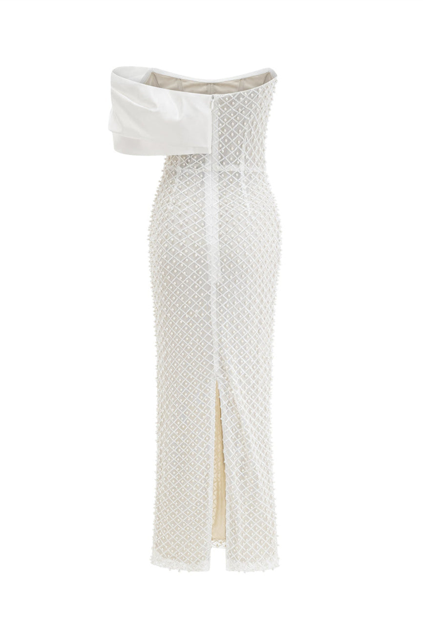 Esther Pearl Embellished Off Shoulder Maxi Dress