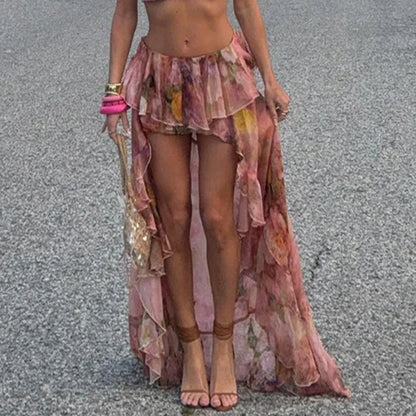 Y2K Floral Printed Low Waist Lace Holiday Skirt