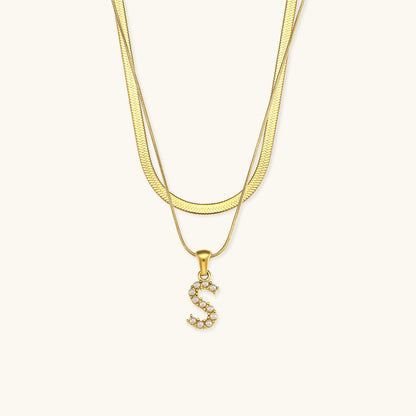 Opal Charm - Layered Gold Initial Necklace