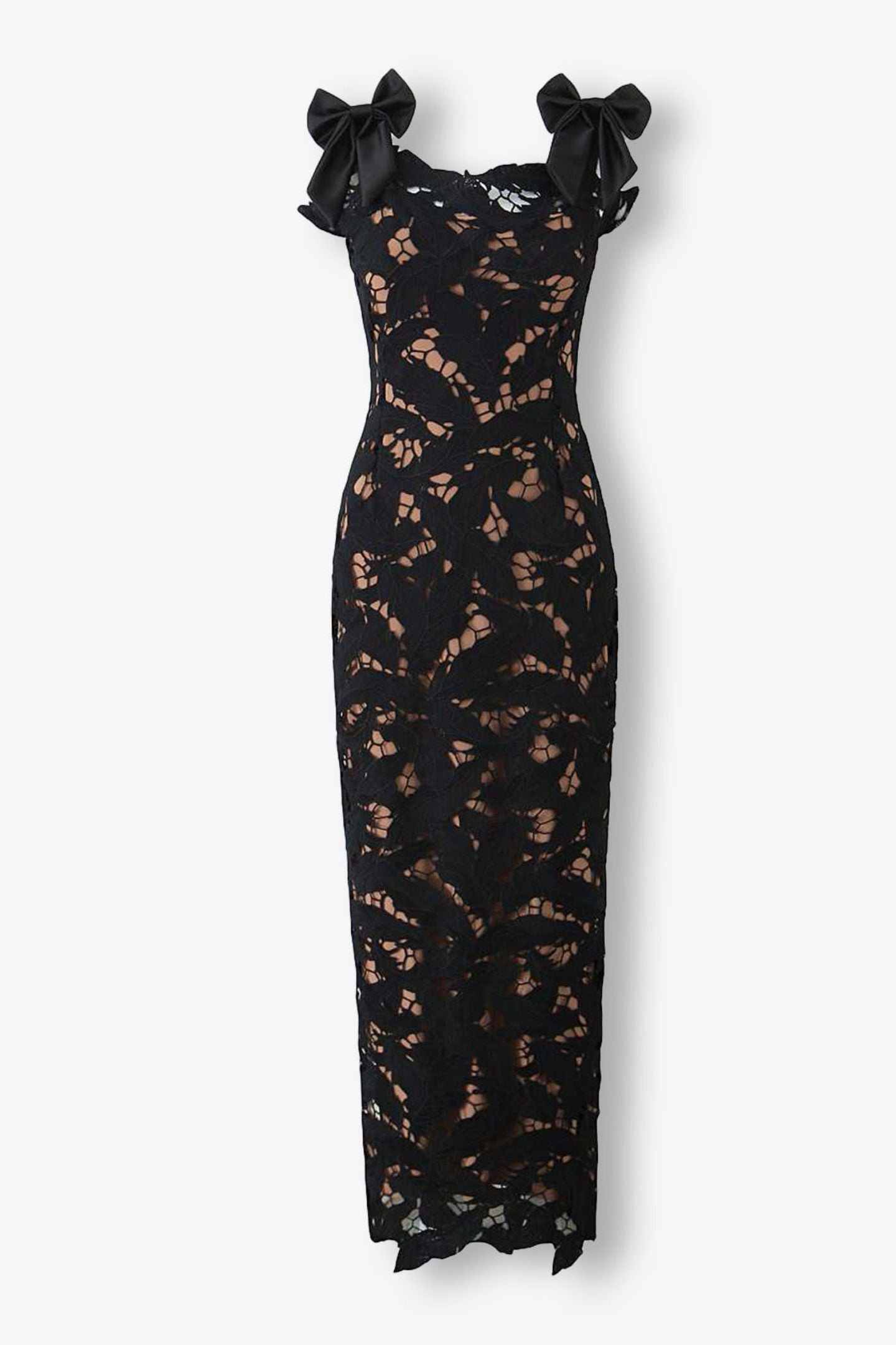 Veronica Bow Strap Embroidered Lace Maxi Dress