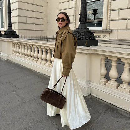 Lapel Single Breasted Loose Windbreaker Women Solid Oversized Jackets 2025 New Fashion Casual Autumn Chic High Street Outerwear