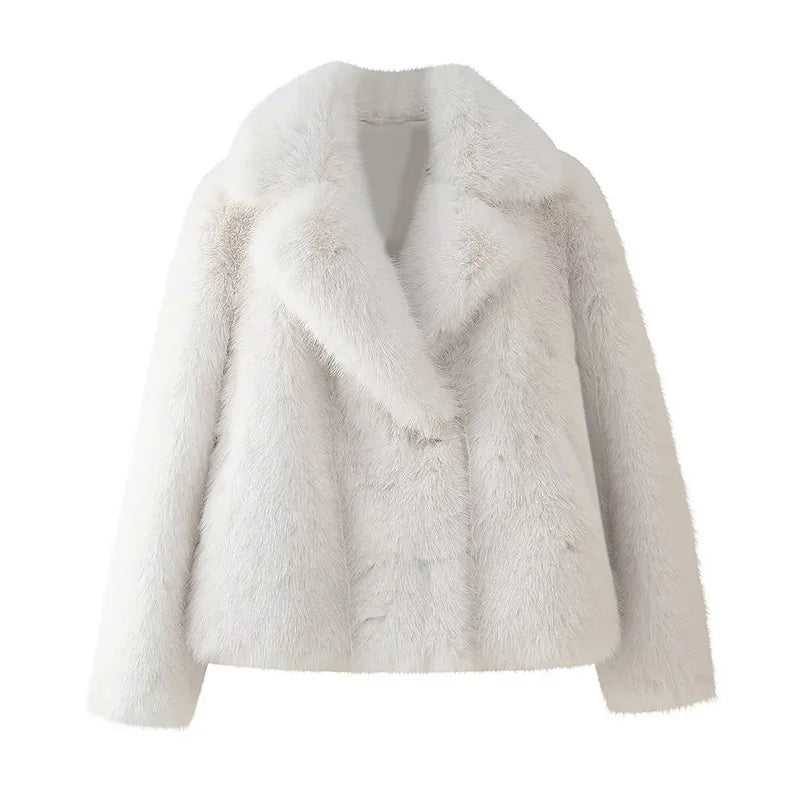Furffy Thicken Jackets Women Faux Fur Loose Lapel Long Sleeves Warm Coats Female Winter Fashion Solid Soft Outwears Lady