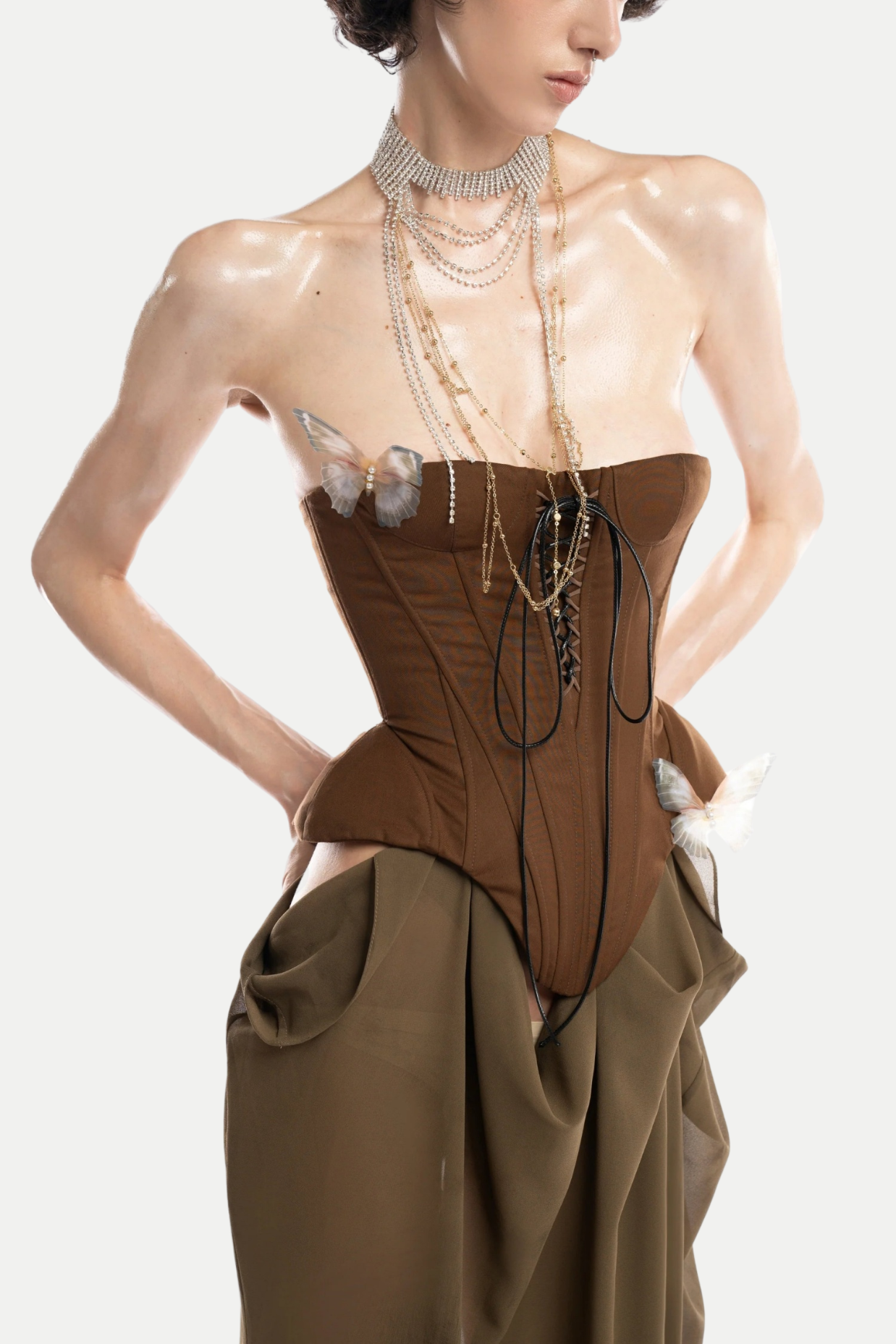 Saahira Butterfly Corset Mesh Maxi Dress