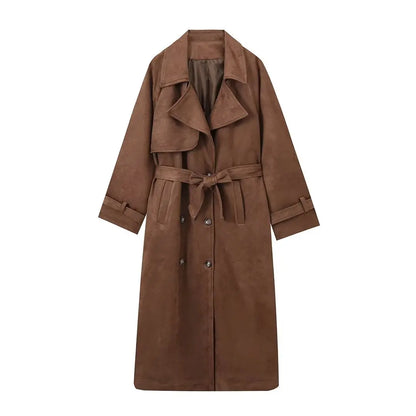 Female New Elegant Windbreaker Turn-Down Collar Long Sleeves Belt Solid Autumn Women's Double Breasted Trench Coat Mujer