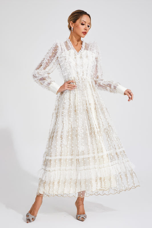 Sally White Mesh Maxi Dress