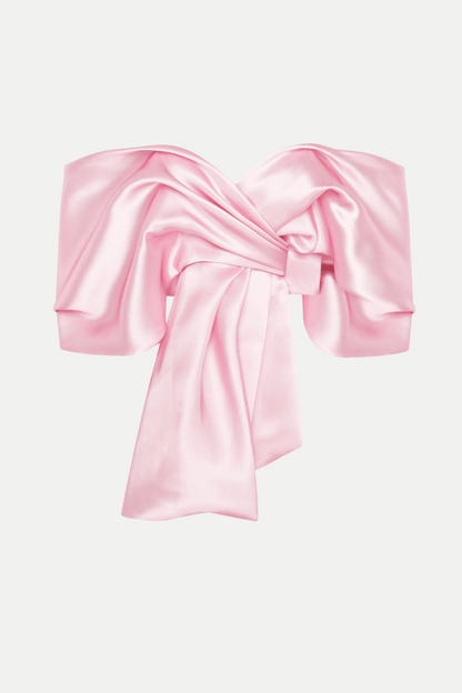 Samira Bow Cross Off Shoulder Satin Top