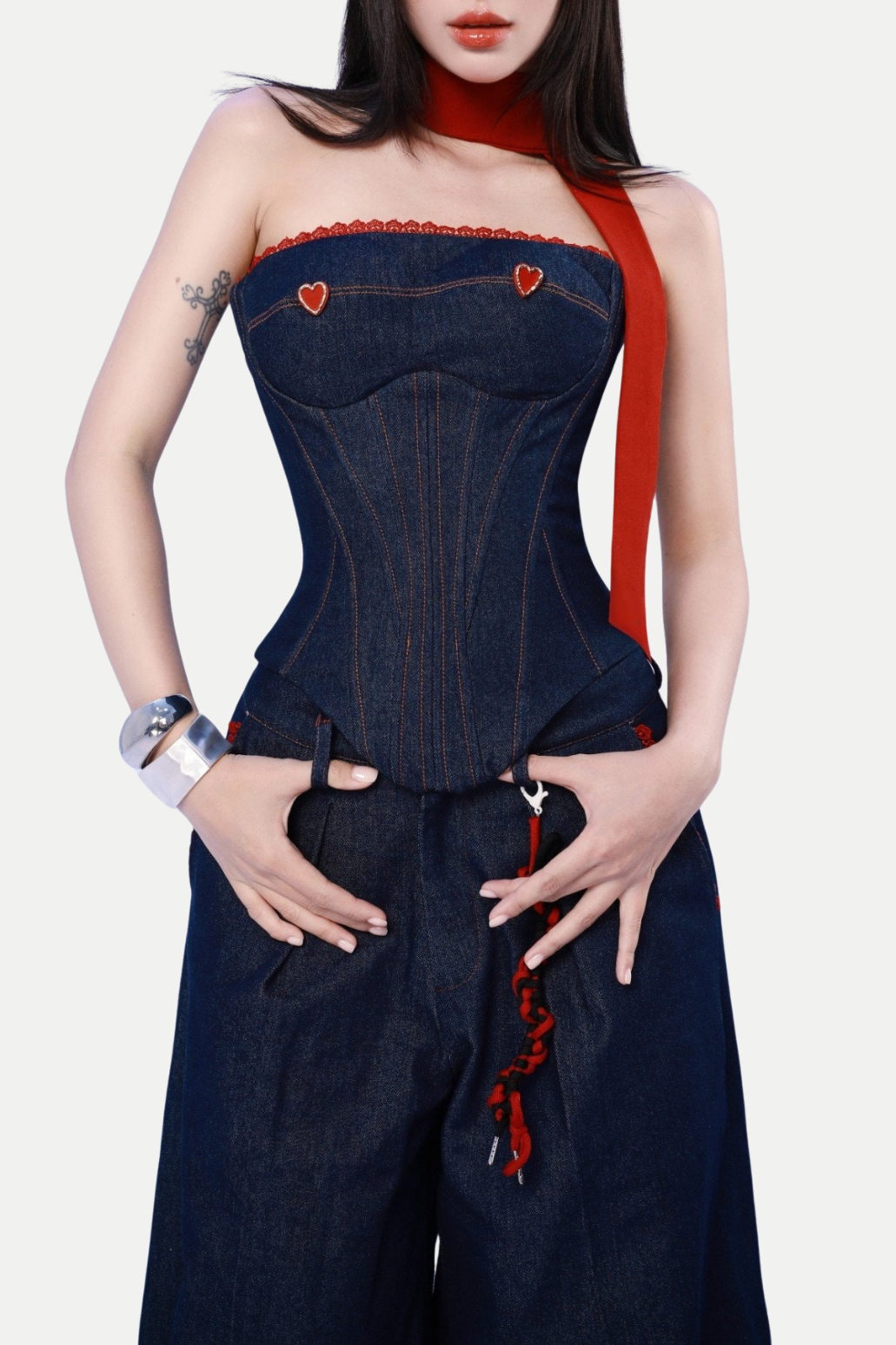 Zamira Strapless Lace Up Denim Set