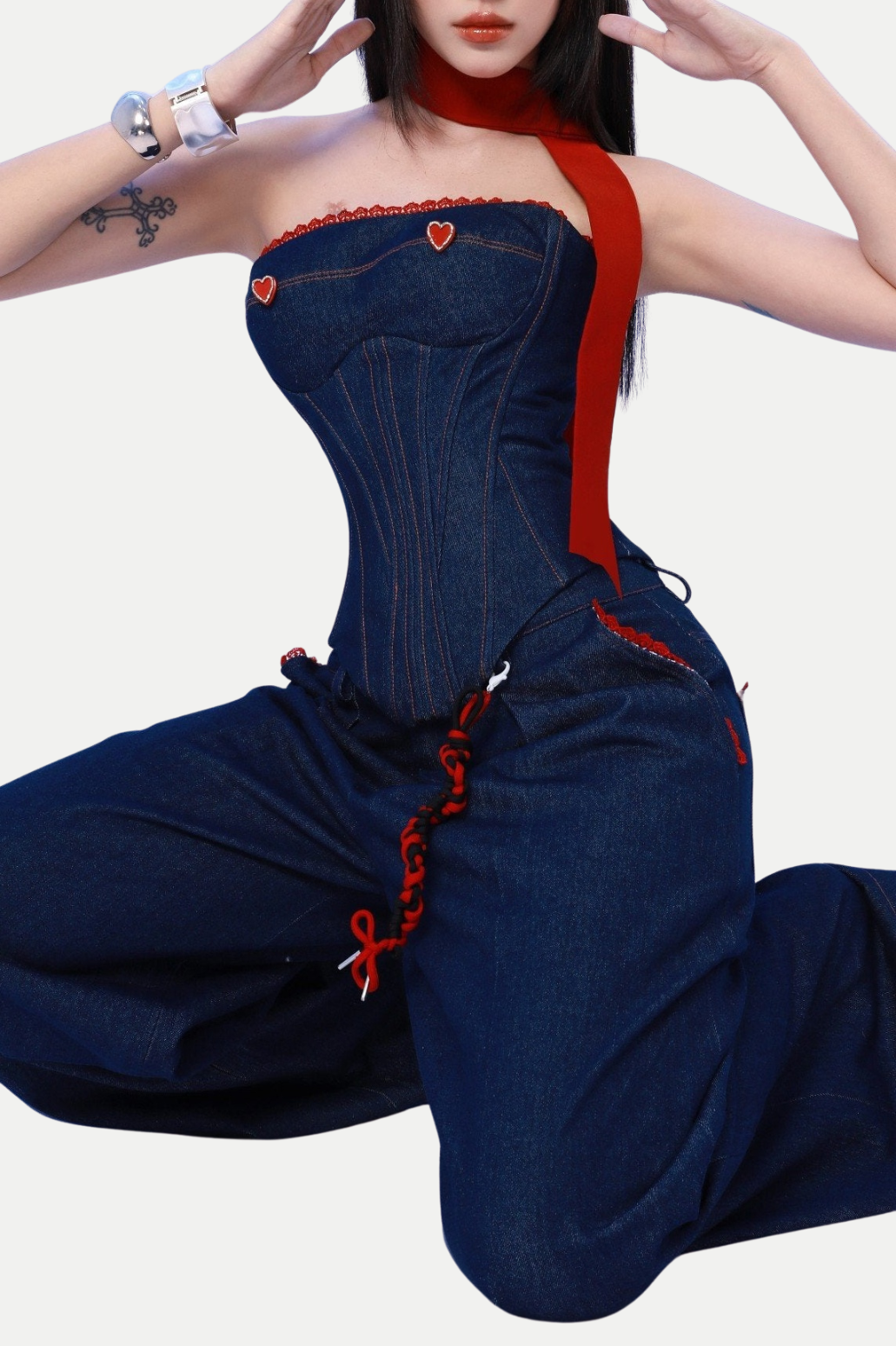 Zamira Strapless Lace Up Denim Set