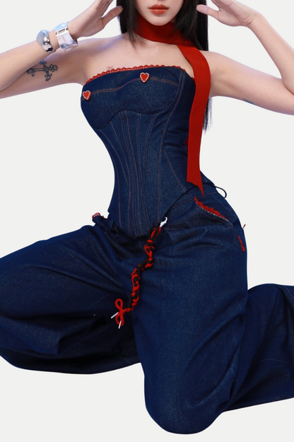 Zamira Strapless Lace Up Denim Set