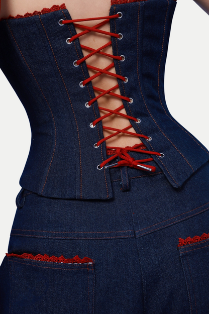 Zamira Strapless Lace Up Denim Set