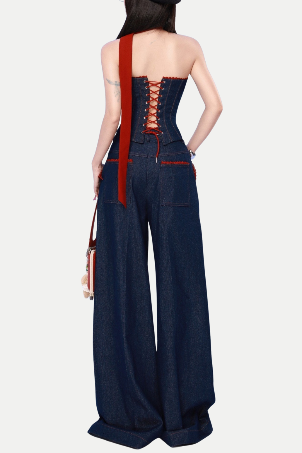 Zamira Strapless Lace Up Denim Set