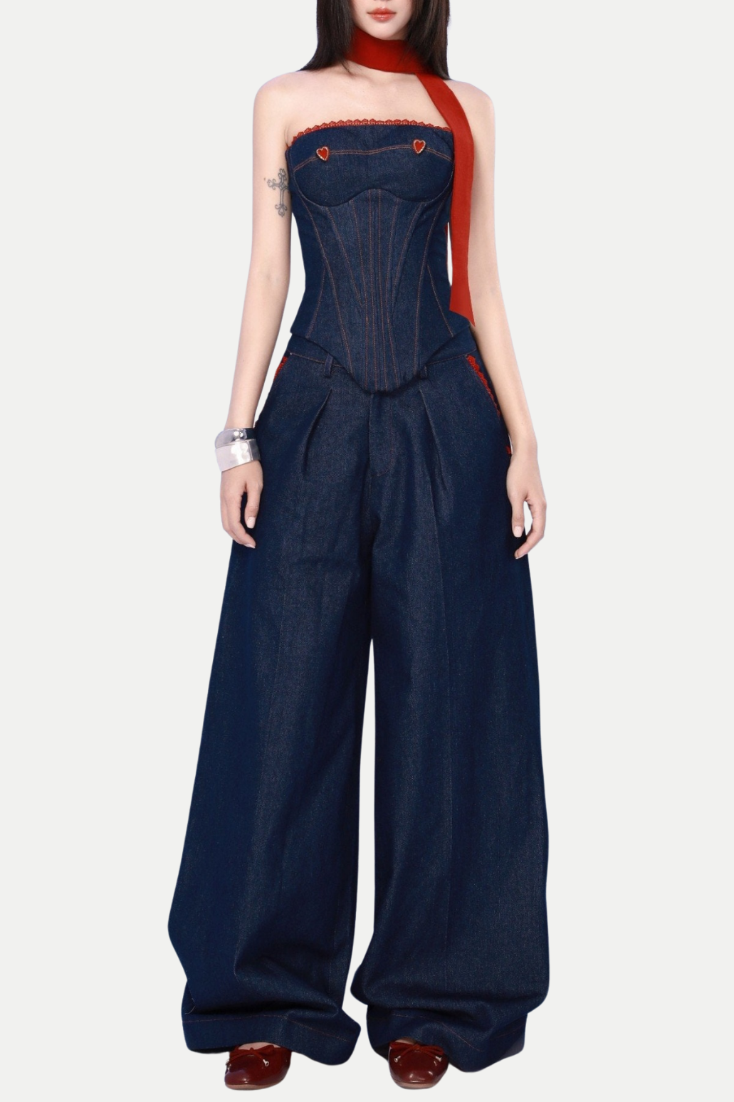 Zamira Strapless Lace Up Denim Set