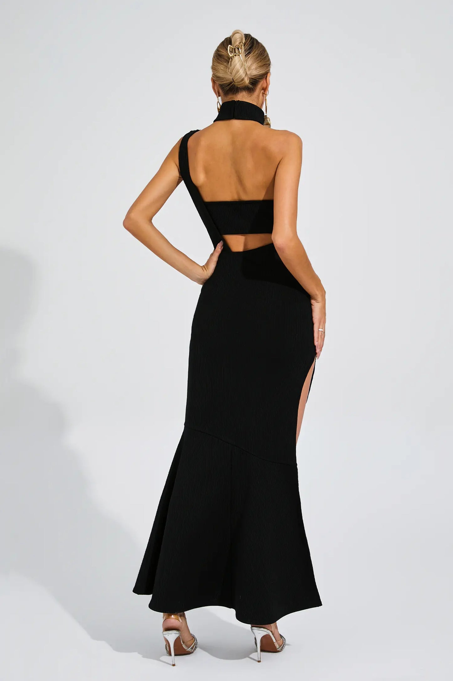 Sandy Black Slit Gold Rose Bandage Dress