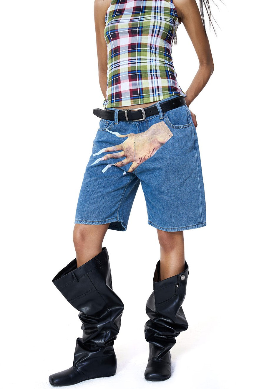 Sarai Printed Denim Shorts