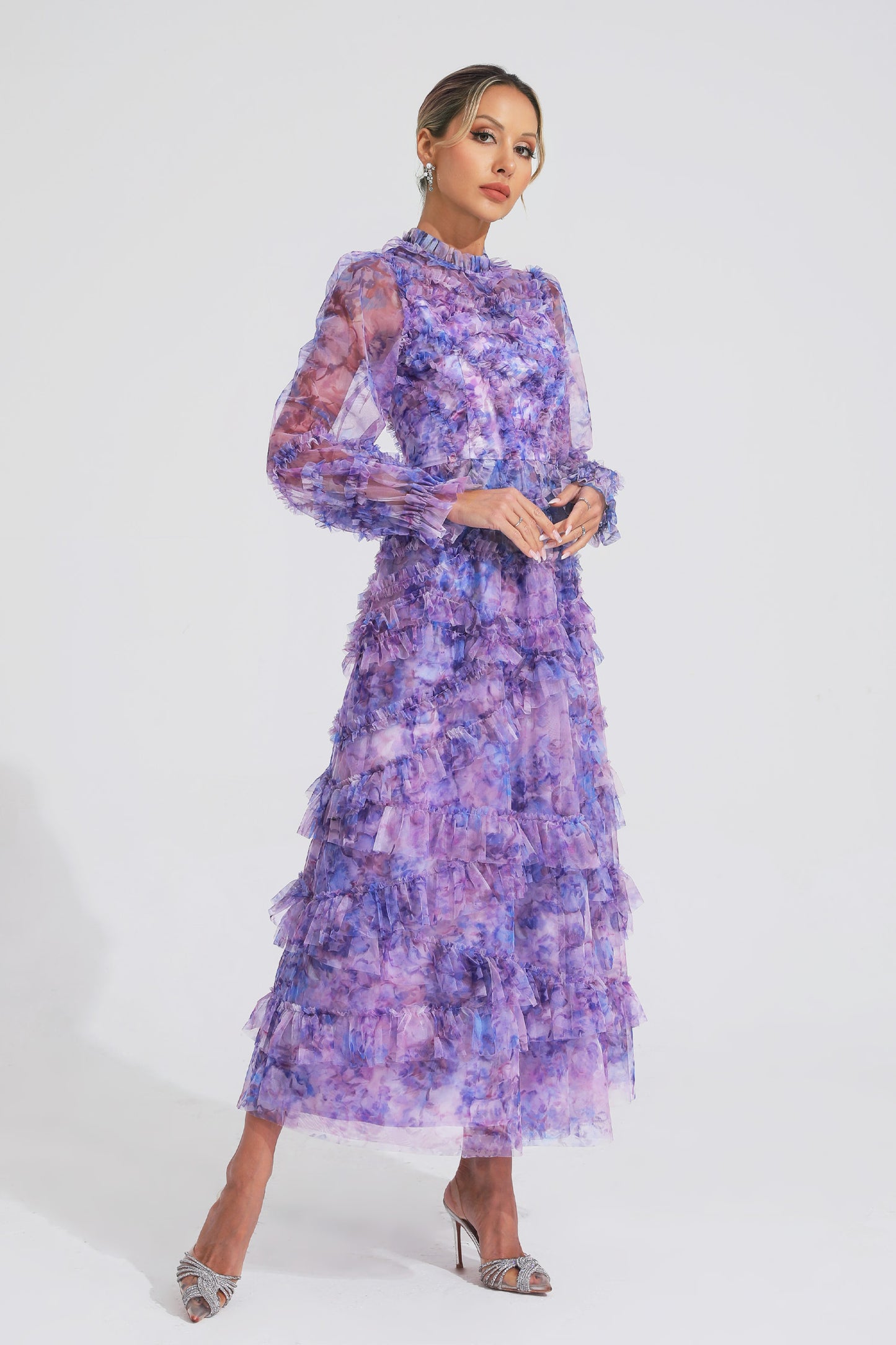 Saroyan Purple Floral Long Sleeve Dress