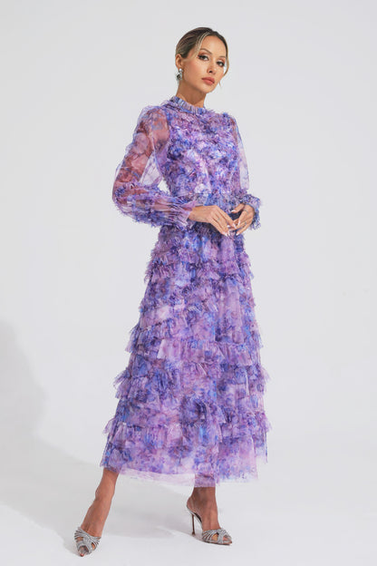 Saroyan Purple Floral Long Sleeve Dress