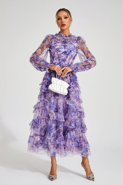 Saroyan Purple Floral Long Sleeve Dress