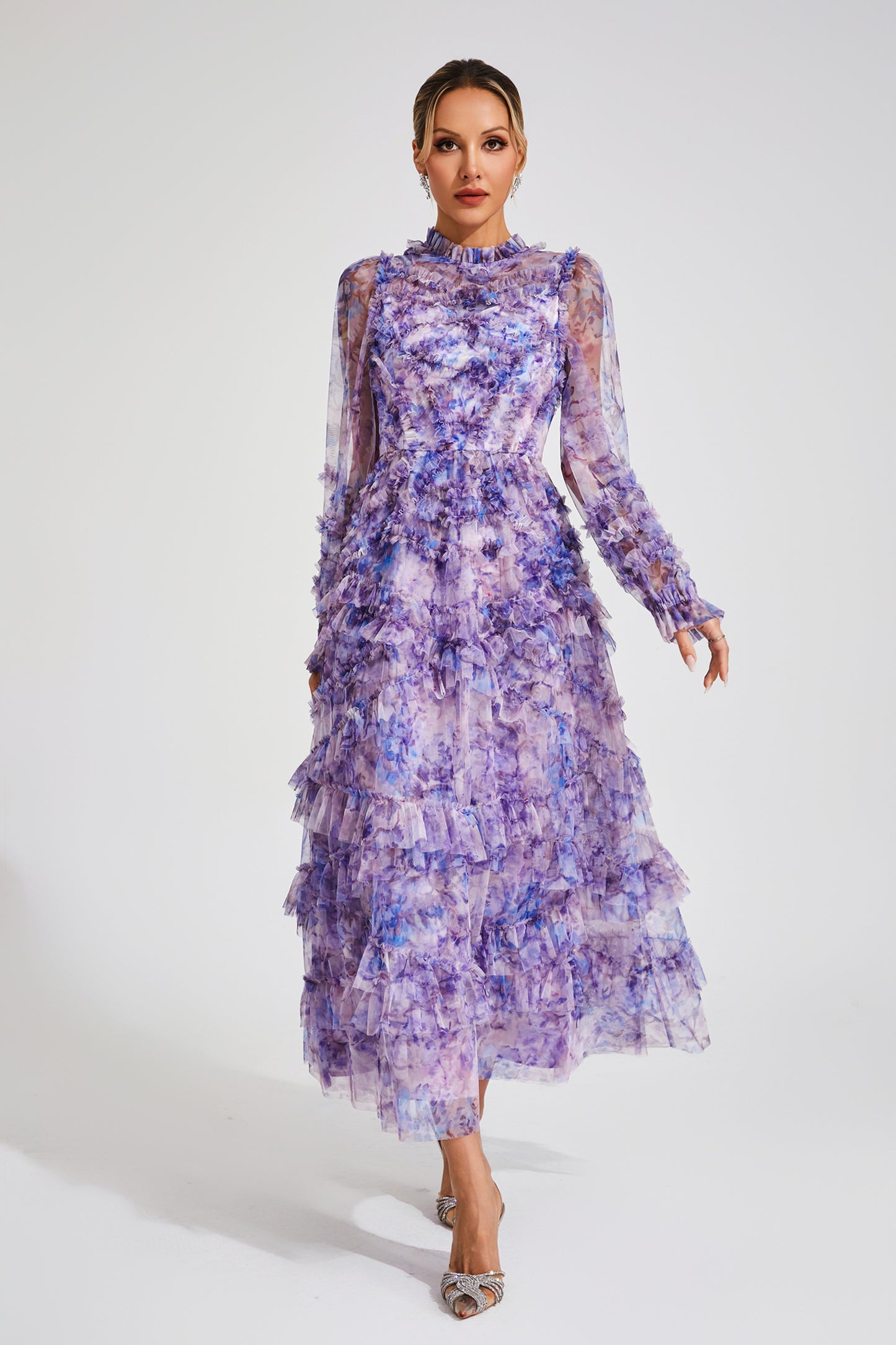 Saroyan Purple Floral Long Sleeve Dress