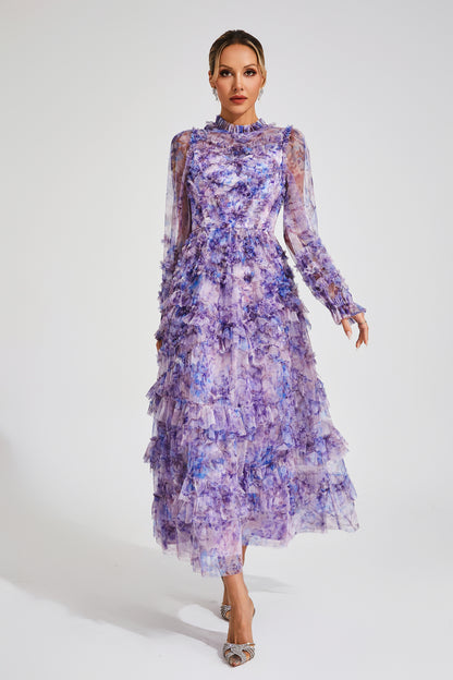 Saroyan Purple Floral Long Sleeve Dress