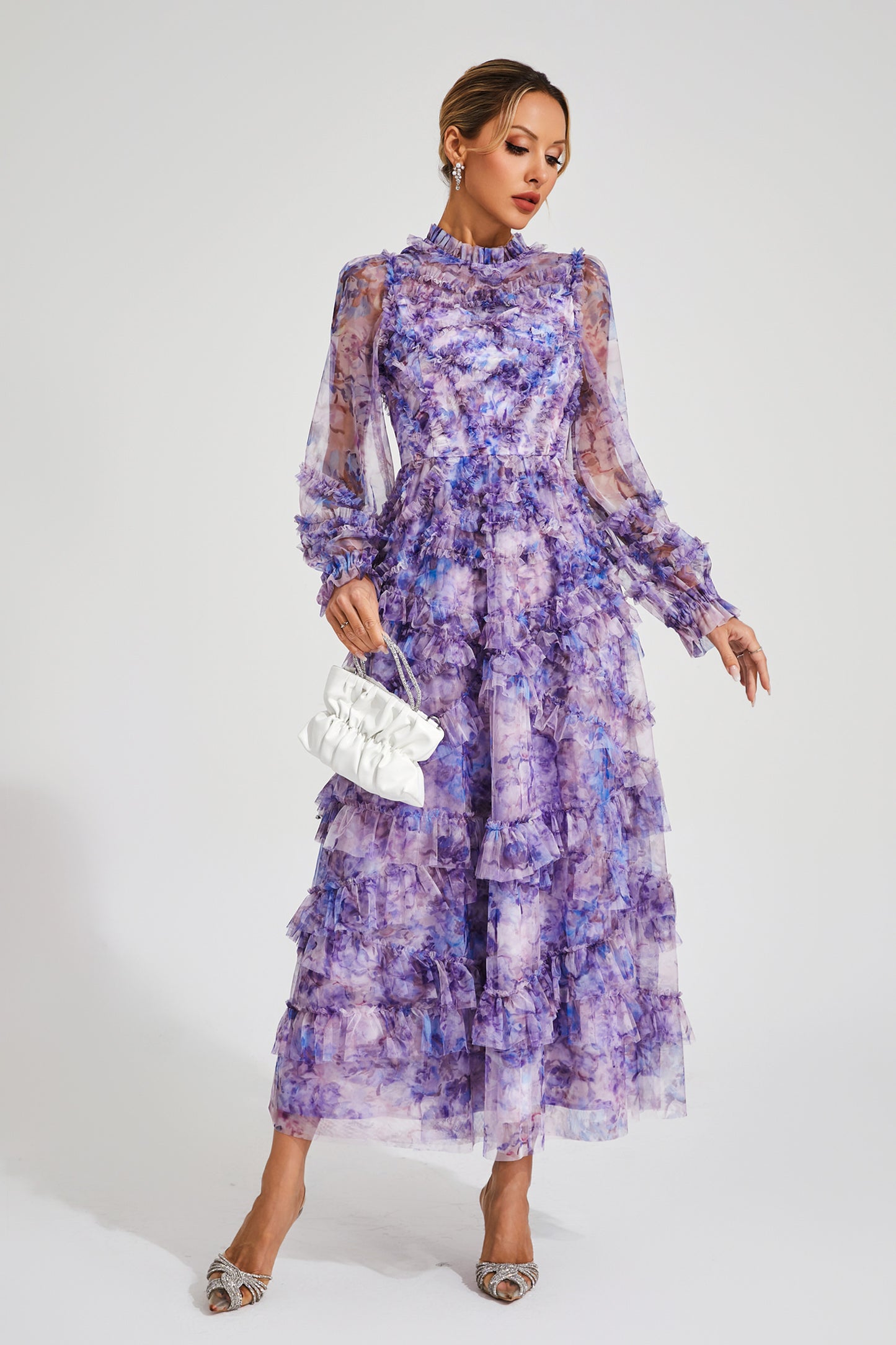 Saroyan Purple Floral Long Sleeve Dress