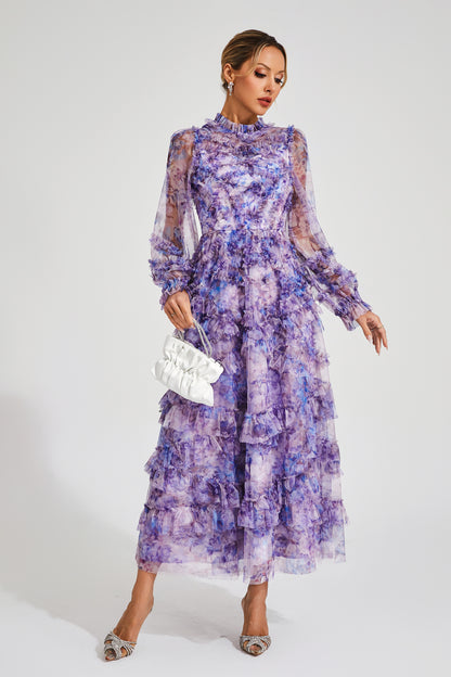 Saroyan Purple Floral Long Sleeve Dress