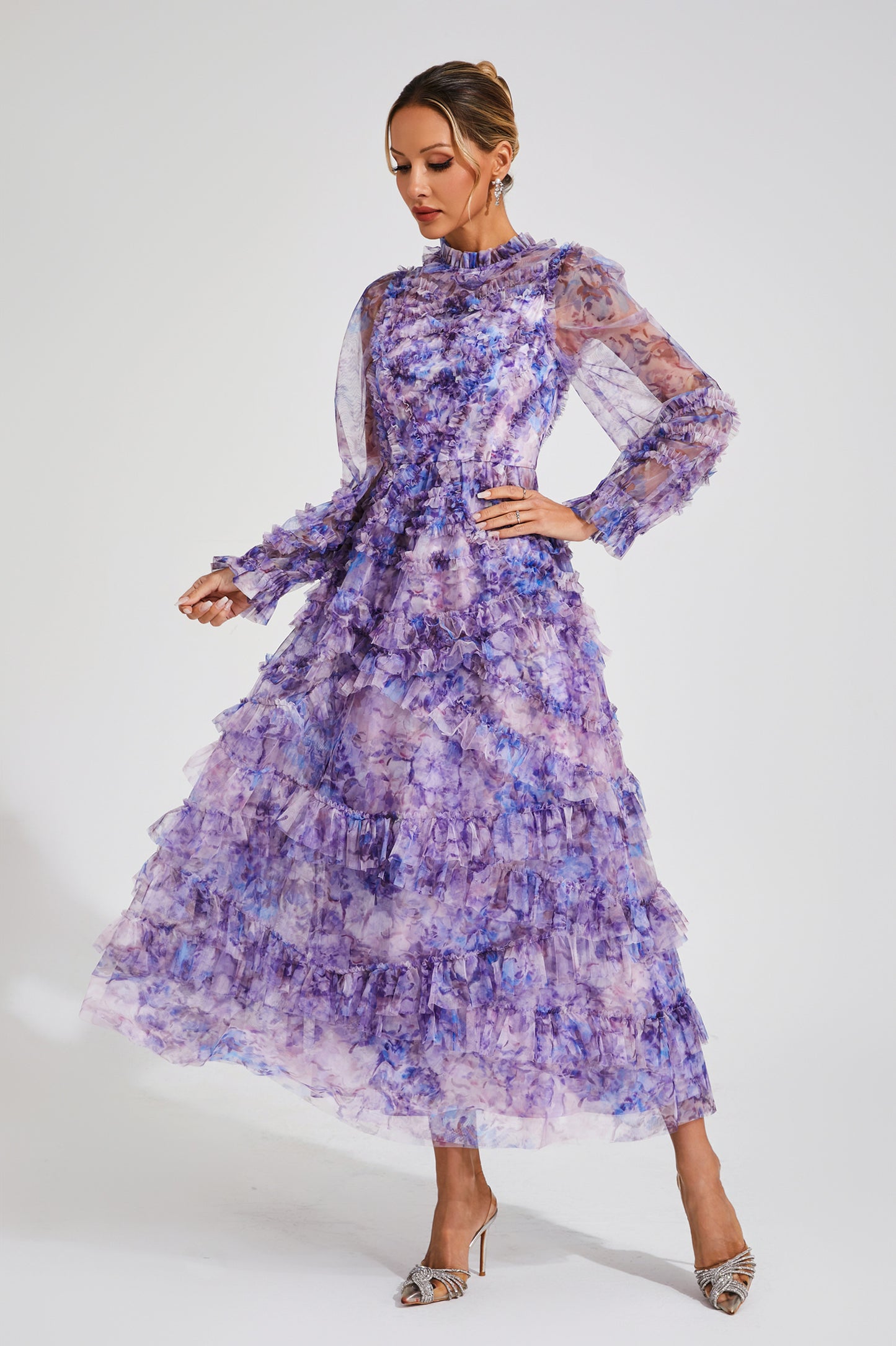 Saroyan Purple Floral Long Sleeve Dress