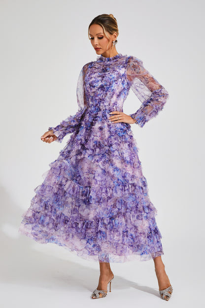 Saroyan Purple Floral Long Sleeve Dress