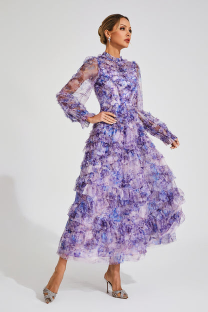 Saroyan Purple Floral Long Sleeve Dress