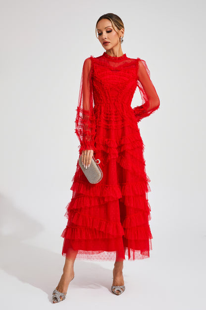 Saroyan Red Floral Long Sleeve Dress