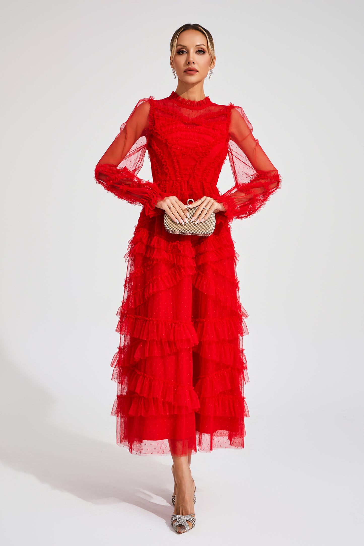 Saroyan Red Floral Long Sleeve Dress