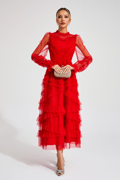 Saroyan Red Floral Long Sleeve Dress