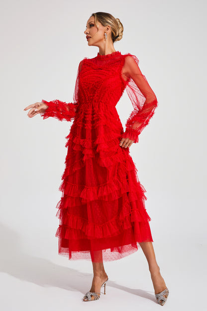 Saroyan Red Floral Long Sleeve Dress