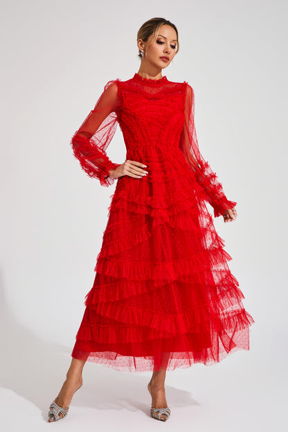 Saroyan Red Floral Long Sleeve Dress