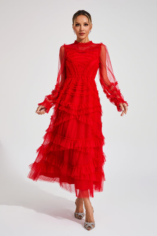 Saroyan Red Floral Long Sleeve Dress