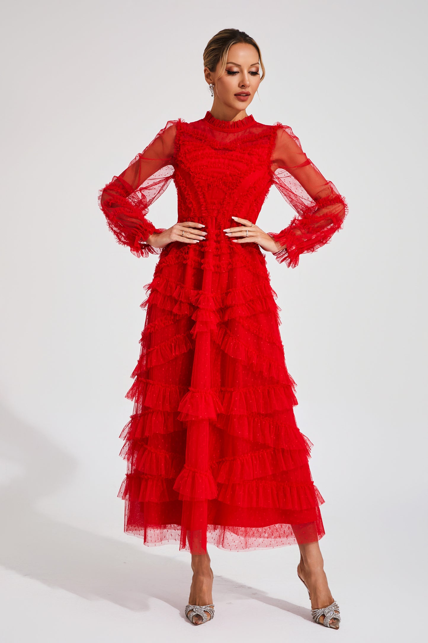 Saroyan Red Floral Long Sleeve Dress