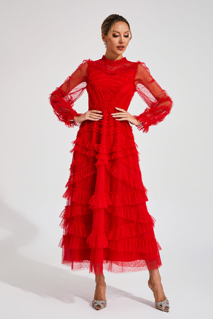 Saroyan Red Floral Long Sleeve Dress