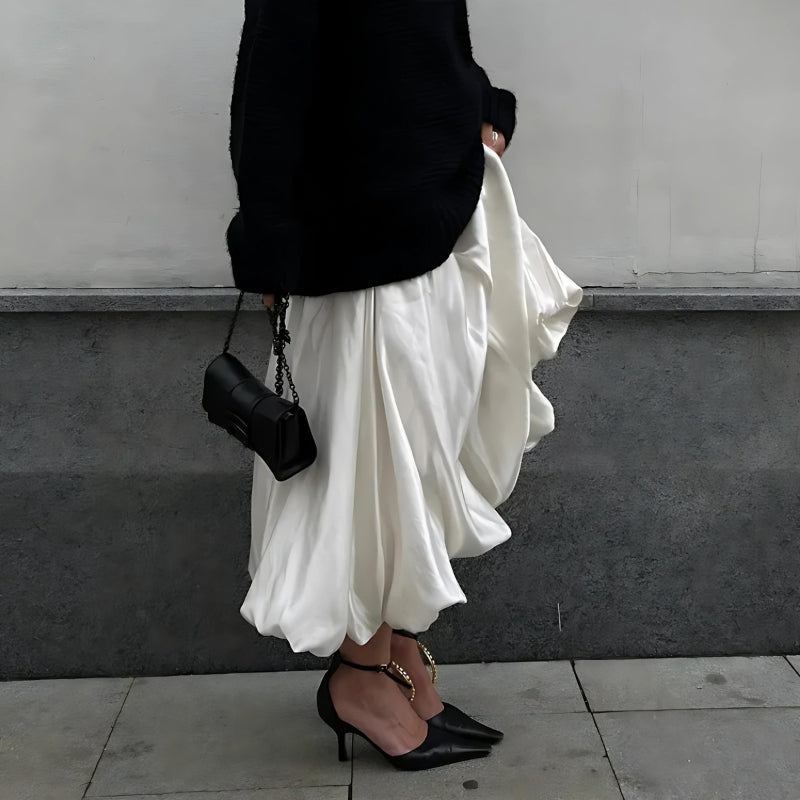Satin A-Line Bubble Midi Skirt