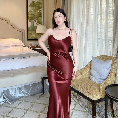 Satin Textured Bias-Cut Slip Dress
