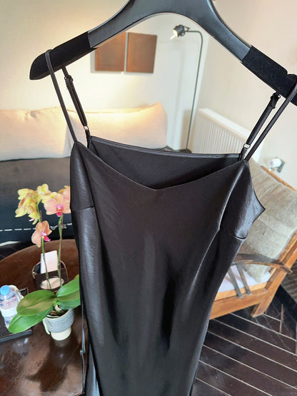 Satin Textured Bias-Cut Slip Dress